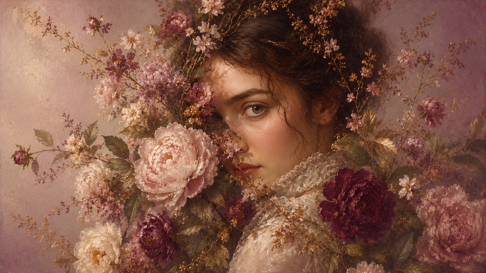 mulher entre flores