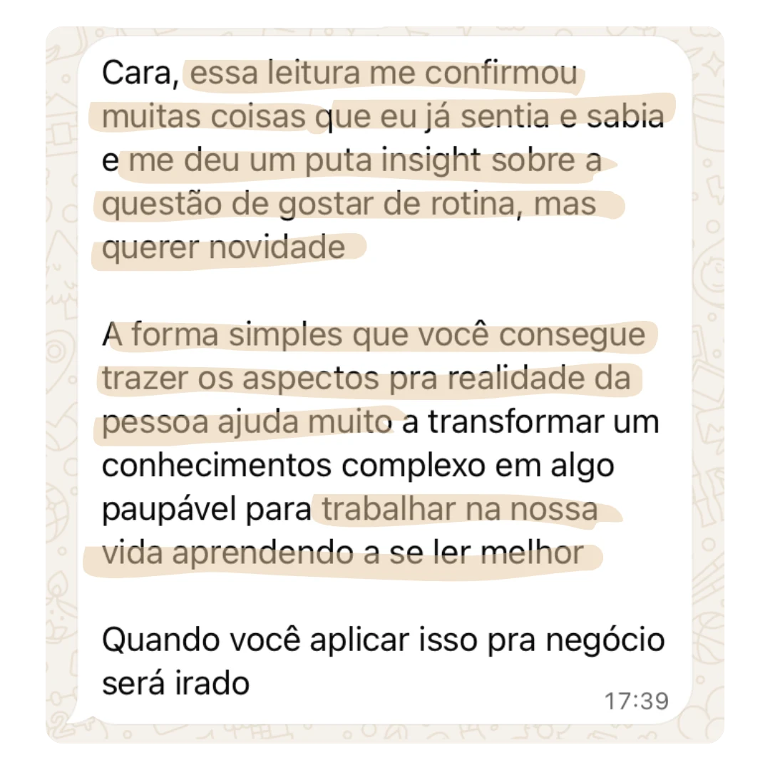 print de conversa no whatsapp com depoimento de uma cliente sobre a leitura Lúmen