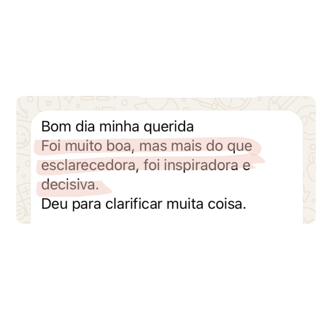 print de conversa no whatsapp com depoimento de uma cliente sobre a leitura Lúmen